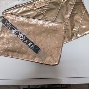 Victoria's Secret Metallic Gold Quilted Bag Duo